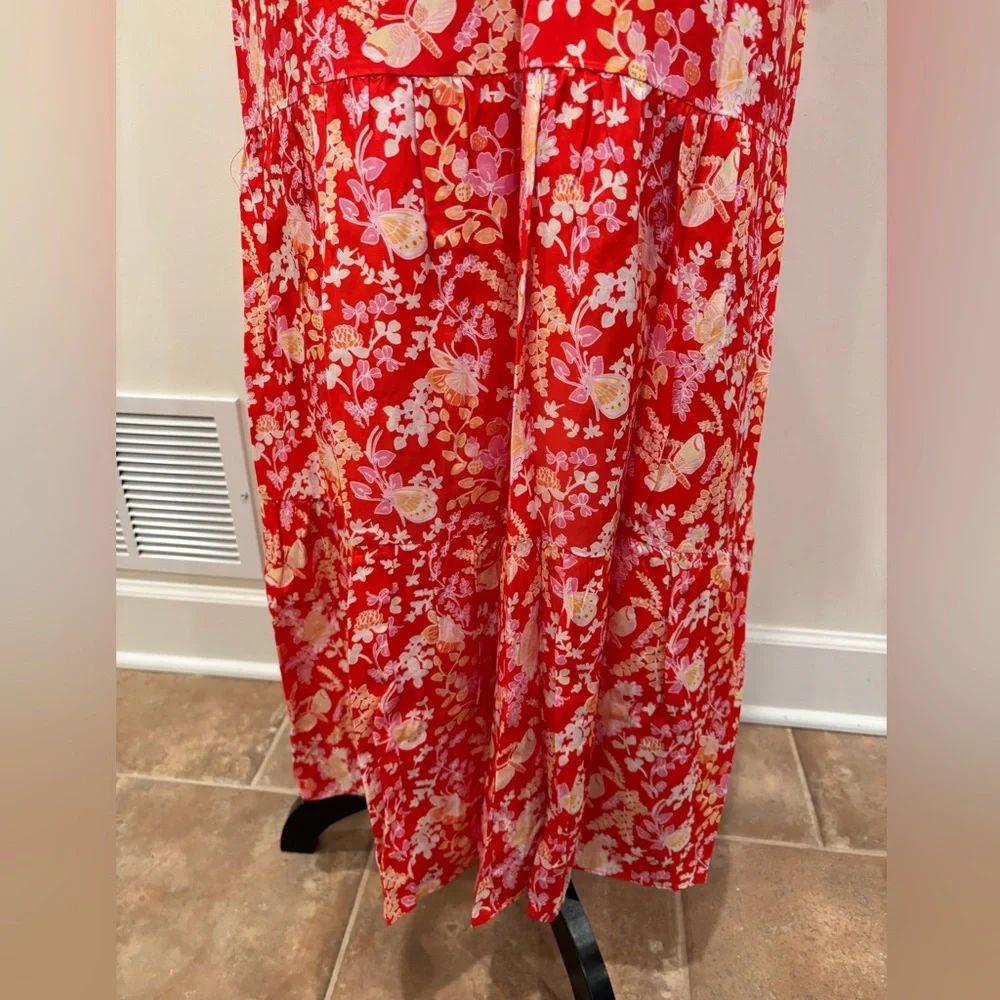 J. McLaughlin Harriet Silk Women’s Lined Floral Short Sleeve Red Dress, size XL - Picture 7 of 14